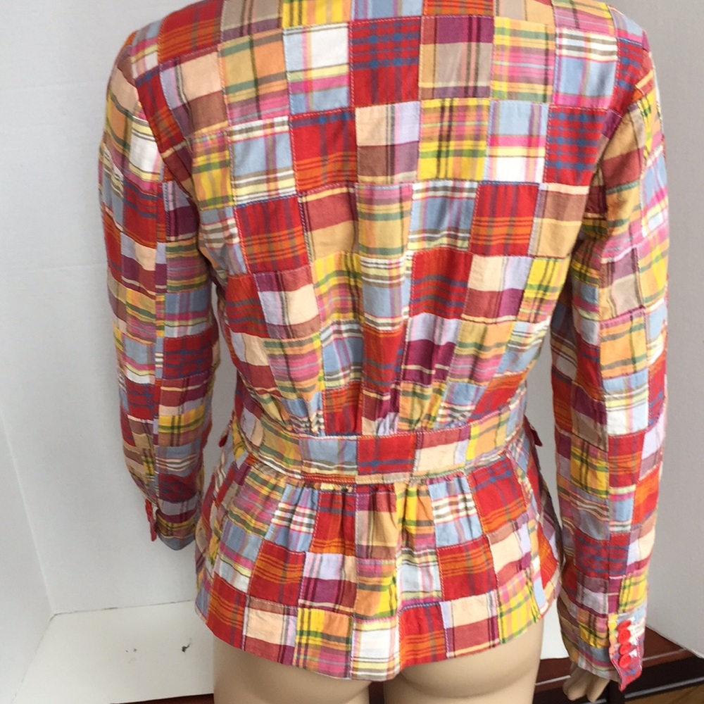 J Crew Madras Patchwork Jacket Size 4 Red Plaid - image 3
